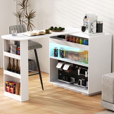 ACKERMAN Table De Bar Moderne, Extensible Desserte Pivotante 360 Degrés Avec Rangement Et Éclairage Led, Réversible Desserte Avec Panneau Perforé Et Prises, Table De Bar Pour Cuisine Et Salle À Manger (blanc) - Publicité ACKERMAN Table De Bar Moderne, Extensible Desserte Pivotante 360 Degrés Avec Rangement Et Éclairage Led, Réversible Desserte Avec Panneau Perforé Et Prises, Table De Bar Pour Cuisine Et Salle À Manger (blanc) - Publicité