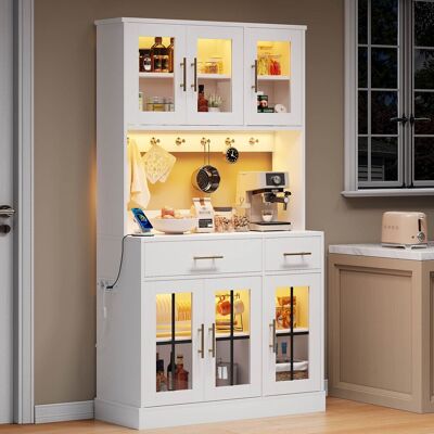 ACKERMAN Buffet De Cuisine Avec Bande Led Et Prise, Équipé De 6 Portes Et 2 Tiroirs, Étagères Réglables Pour Un Rangement Flexible, Style Campagnard, Poignées En Métal Doré, Blanc, 180 X 100 - Publicité ACKERMAN Buffet De Cuisine Avec Bande Led Et Prise, Équipé De 6 Portes Et 2 Tiroirs, Étagères Réglables Pour Un Rangement Flexible, Style Campagnard, Poignées En Métal Doré, Blanc, 180 X 100 - Publicité