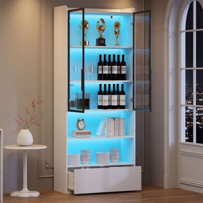 LEMONBEST Vitrine Led 80x34x180 Cm Avec Porte Vitrée, 1 Tiroir Et 6 Niveaux De Rangement, Mdf, Blanc - Publicité LEMONBEST Vitrine Led 80x34x180 Cm Avec Porte Vitrée, 1 Tiroir Et 6 Niveaux De Rangement, Mdf, Blanc - Publicité