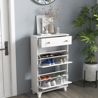 OEM Meuble Chaussure Entrée Étroit Avec Tiroirs À Portes Abattants Et Étagère Réglable, 60 X 23,5 X 98,5 Cm, Blanc - Publicité OEM Meuble Chaussure Entrée Étroit Avec Tiroirs À Portes Abattants Et Étagère Réglable, 60 X 23,5 X 98,5 Cm, Blanc - Publicité