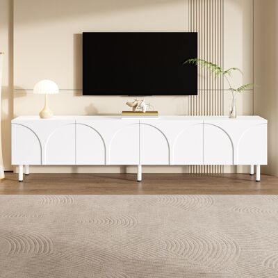LIBERTÉ Meuble Tv 4 Portes Effet Ondulé 3d Avec Rangement-180x35x49cm-design Moderne-blanc - Publicité LIBERTÉ Meuble Tv 4 Portes Effet Ondulé 3d Avec Rangement-180x35x49cm-design Moderne-blanc - Publicité