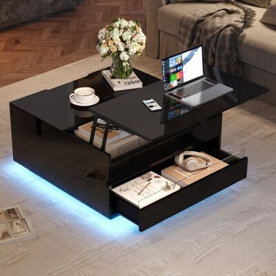 ACKERMAN Table Basse De Salon 70 X 70 X 38 Cm, Table Basse Relevable Avec Bande Lumineuse Led, Table D'Appoint Avec 1 Tiroir, Finition Brillante, Rangement Dissimulé Et Portes Rabattables, Noire - Publicité ACKERMAN Table Basse De Salon 70 X 70 X 38 Cm, Table Basse Relevable Avec Bande Lumineuse Led, Table D'Appoint Avec 1 Tiroir, Finition Brillante, Rangement Dissimulé Et Portes Rabattables, Noire - Publicité