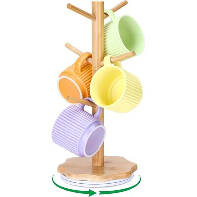 GRASSLIN 1 - Porte-tasses - Support Mug - Rotation 360 Degrés - 6 Crochets Inclinés - Bois Naturel - Pour Cuisine Et Bar À Café - Noir - 16,5x16,5cm - Publicité GRASSLIN 1 - Porte-tasses - Support Mug - Rotation 360 Degrés - 6 Crochets Inclinés - Bois Naturel - Pour Cuisine Et Bar À Café - Noir - 16,5x16,5cm - Publicité