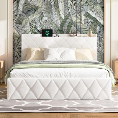 OEM Lit Double Capitonné 160 X 200 Cm, Peluche Blanche, Avec Fonction De Chargement Usb, Bandes Lumineuses Led De Chaque Côté, Équipé De 6 Tiroirs Pratiques. Publicité OEM Lit Double Capitonné 160 X 200 Cm, Peluche Blanche, Avec Fonction De Chargement Usb, Bandes Lumineuses Led De Chaque Côté, Équipé De 6 Tiroirs Pratiques. Publicité