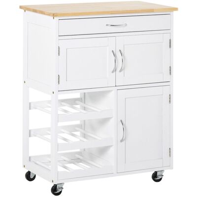 DEVOKO Desserte Cuisine Multi-rangements 2 Placards Tiroir Casier 9 Bouteilles Mdf Blanc Plateau Bois - Publicité DEVOKO Desserte Cuisine Multi-rangements 2 Placards Tiroir Casier 9 Bouteilles Mdf Blanc Plateau Bois - Publicité