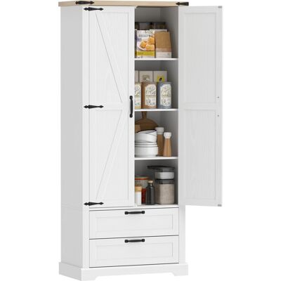 OEM Buffet Haut Cuisine. Armoire De Cuisine Avec 2 Portes. 2 Tiroirs. Étagères Réglables. Style Rustique. 76x40x180cm. Blanc - Publicité OEM Buffet Haut Cuisine. Armoire De Cuisine Avec 2 Portes. 2 Tiroirs. Étagères Réglables. Style Rustique. 76x40x180cm. Blanc - Publicité