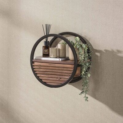M&S Etagère Murale Ronde 40x25x40 Cm En Acacia Et Métal Bronze - Round - Publicité M&S Etagère Murale Ronde 40x25x40 Cm En Acacia Et Métal Bronze - Round - Publicité