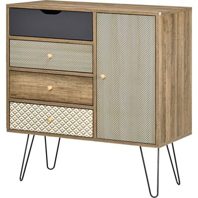 OEM Meuble De Rangement Commode Buffet 4 Tiroirs 1 Placard - Pieds Épingles À Cheveux Style Bohème 79 X 39 X 86 Cm Marron - Publicité OEM Meuble De Rangement Commode Buffet 4 Tiroirs 1 Placard - Pieds Épingles À Cheveux Style Bohème 79 X 39 X 86 Cm Marron - Publicité