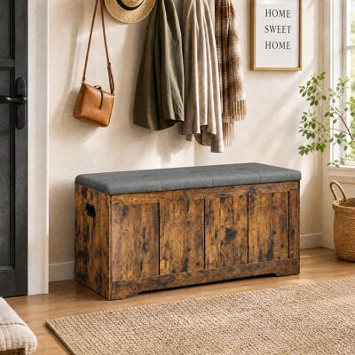 VASAGLE Coffre De Rangement, 2 Charnières De Sécurité, Style Rustique Pour Entrée, Chambre, 41 X 101 X 49 Cm, Marron Et Gris - Publicité VASAGLE Coffre De Rangement, 2 Charnières De Sécurité, Style Rustique Pour Entrée, Chambre, 41 X 101 X 49 Cm, Marron Et Gris - Publicité