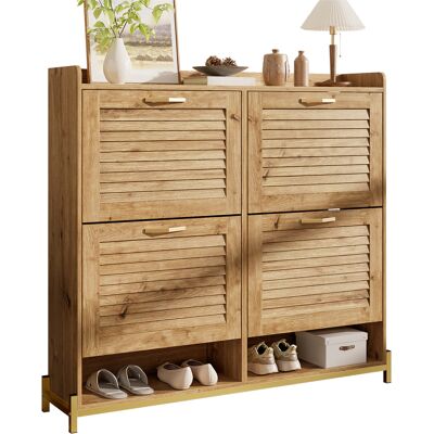 ACKERMAN Meuble À Chaussures Moderne Avec Portes À Lattes En Bois – Meuble D'Entrée À 4 Portes, Structure Métallique Et Étagère – Organisateur De Chaussures Peu Encombrant Pour L'Entrée, Le Couloir Ou La Chamb - Publicité ACKERMAN Meuble À Chaussures Moderne Avec Portes À Lattes En Bois – Meuble D'Entrée À 4 Portes, Structure Métallique Et Étagère – Organisateur De Chaussures Peu Encombrant Pour L'Entrée, Le Couloir Ou La Chamb - Publicité