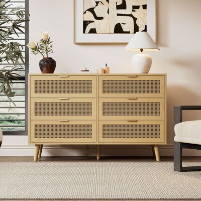 RETROK Commode Avec 6 Tiroirs – Buffet En Bois Avec Poignées Métalliques, Grand Espace De Rangement Pour Chambre, Salon Et Bureau, Dimensions : L120 × H76,5 × P40 Cm - Publicité RETROK Commode Avec 6 Tiroirs – Buffet En Bois Avec Poignées Métalliques, Grand Espace De Rangement Pour Chambre, Salon Et Bureau, Dimensions : L120 × H76,5 × P40 Cm - Publicité