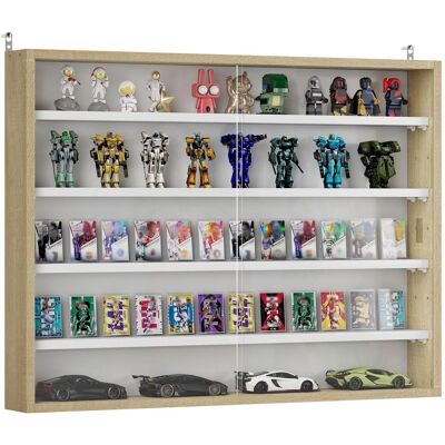 OEM Vitrine Murale En Bois Avec Étagères Réglables Et 2 Portes Coulissantes En Verre – 80 X 9,5 X 60 Cm – Blanc Et Naturel - Publicité OEM Vitrine Murale En Bois Avec Étagères Réglables Et 2 Portes Coulissantes En Verre – 80 X 9,5 X 60 Cm – Blanc Et Naturel - Publicité