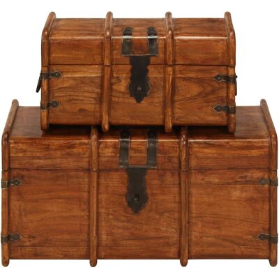 Maison Exclusive - Coffre De Rangement 2 Pcs Bois D'Acacia Solide Et Finition Miel - Publicité Maison Exclusive - Coffre De Rangement 2 Pcs Bois D'Acacia Solide Et Finition Miel - Publicité