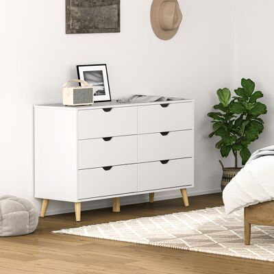 SANMINE HABITAT Commode 6 Tiroirs Meuble De Rangement 5 Pieds Biseautés En Bois 120 X 40 X 76 Cm Blanc - Publicité SANMINE HABITAT Commode 6 Tiroirs Meuble De Rangement 5 Pieds Biseautés En Bois 120 X 40 X 76 Cm Blanc - Publicité