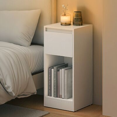 VASAGLE Table De Chevet Étroite Avec Éclairage Led, Port Usb, Tiroir Et Niche Ouverte, Pour Chambre, Blanc - Publicité VASAGLE Table De Chevet Étroite Avec Éclairage Led, Port Usb, Tiroir Et Niche Ouverte, Pour Chambre, Blanc - Publicité