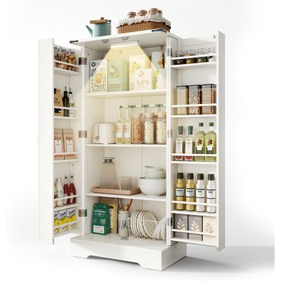 ACKERMAN Meuble Cuisine 128,5cm Style Campagnard Blanc, Led, 2 Portes Étagères Réglables, Idéal Petits Espaces Salon/salle À Manger - Publicité ACKERMAN Meuble Cuisine 128,5cm Style Campagnard Blanc, Led, 2 Portes Étagères Réglables, Idéal Petits Espaces Salon/salle À Manger - Publicité