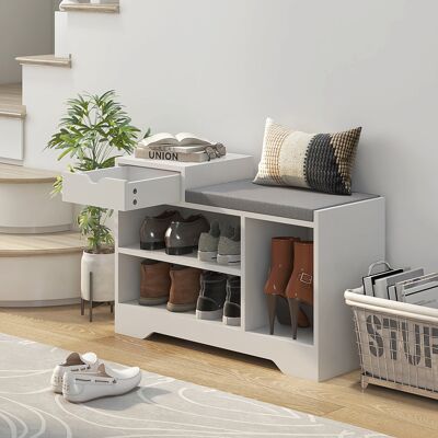 OEM Homcom Meuble Banc À Chaussures - 1 Tiroir & 3 Compartiments, Capacité 5 Paires, Mdf, 76,5x30x52cm - Publicité OEM Homcom Meuble Banc À Chaussures - 1 Tiroir & 3 Compartiments, Capacité 5 Paires, Mdf, 76,5x30x52cm - Publicité