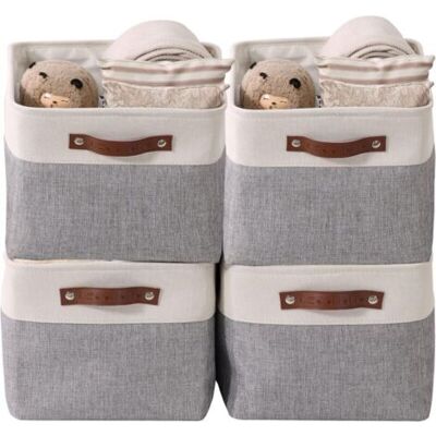 ABYSSE Paniers De Rangement Pliables En Tissu Cationique Robuste Et Pliable Avec Poignées Pour Étagère Pour Chambre D'Enfant Ou Penderie (gris Et Blanc, Large - 4 Pack) - Publicité ABYSSE Paniers De Rangement Pliables En Tissu Cationique Robuste Et Pliable Avec Poignées Pour Étagère Pour Chambre D'Enfant Ou Penderie (gris Et Blanc, Large - 4 Pack) - Publicité