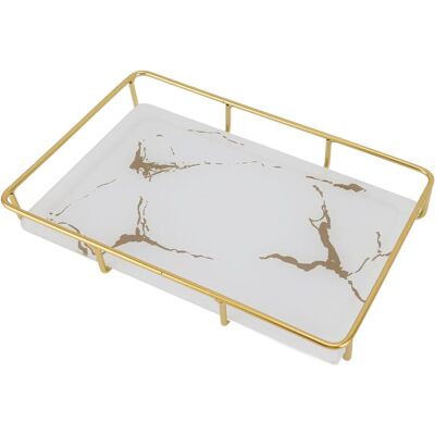 GRASSLIN Plateau De Vanité De Salle De Bain Élégant Moderne, Organisateur De Rangement De Comptoir Avec Conception Antidérapante, En Fer Et Verre, Facilement Nettoyée, Pour L'Évier De La'l Blanc'- - Publicité GRASSLIN Plateau De Vanité De Salle De Bain Élégant Moderne, Organisateur De Rangement De Comptoir Avec Conception Antidérapante, En Fer Et Verre, Facilement Nettoyée, Pour L'Évier De La'l Blanc'- - Publicité