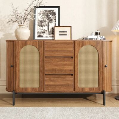 SANS MARQUE Buffet Moderne En Rotin, Portes Coulissantes, Étagères Réglables, Effet Bois, Pieds Métalliques, Meuble De Rangement-noyer - Publicité SANS MARQUE Buffet Moderne En Rotin, Portes Coulissantes, Étagères Réglables, Effet Bois, Pieds Métalliques, Meuble De Rangement-noyer - Publicité