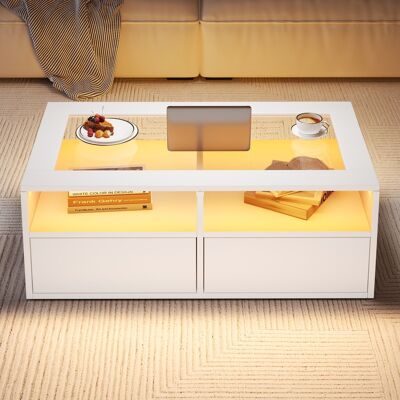 ACKERMAN Table Basse 100 X 50 X 35 Cm Avec Éclairage Led, Table D'Appoint Avec 2 Tiroirs, Table De Salon En Verre, Table Basse Double Plateau, Espace De Rangement Ouvert, Table De Chevet, Blanche - Publicité ACKERMAN Table Basse 100 X 50 X 35 Cm Avec Éclairage Led, Table D'Appoint Avec 2 Tiroirs, Table De Salon En Verre, Table Basse Double Plateau, Espace De Rangement Ouvert, Table De Chevet, Blanche - Publicité
