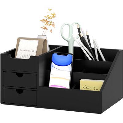OEM Boite De Rangement De Bureau - Organiseur De Bureau - 7 Compartiments, 2 Tiroirs - Bambou Verni Noir - Publicité OEM Boite De Rangement De Bureau - Organiseur De Bureau - 7 Compartiments, 2 Tiroirs - Bambou Verni Noir - Publicité