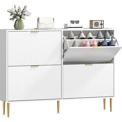 OEM Meuble À Chaussures 20 Paires Avec 4 Tiroirs Rabattables. Portes Cannelées Et Étagères Réglables. 105x24x91.5cm. Blanc - Publicité OEM Meuble À Chaussures 20 Paires Avec 4 Tiroirs Rabattables. Portes Cannelées Et Étagères Réglables. 105x24x91.5cm. Blanc - Publicité