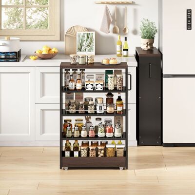 ACKERMAN Slim Storage Cart, Desserte Étroite Sur Roues, Armoire De Cuisine Étroite De 16cm Avec 4 Étagères Réglables, Noir Avec Effet Bois Brun, 55x16x85cm, Pour Cuisine Et Salle De Bain - Publicité ACKERMAN Slim Storage Cart, Desserte Étroite Sur Roues, Armoire De Cuisine Étroite De 16cm Avec 4 Étagères Réglables, Noir Avec Effet Bois Brun, 55x16x85cm, Pour Cuisine Et Salle De Bain - Publicité