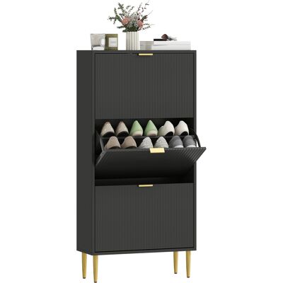 OEM Meuble À Chaussures 18 Paires Avec 3 Tiroirs Rabattables, Portes Cannelées Et Étagères Réglables, 60x24x122,5cm, Noir - Publicité OEM Meuble À Chaussures 18 Paires Avec 3 Tiroirs Rabattables, Portes Cannelées Et Étagères Réglables, 60x24x122,5cm, Noir - Publicité