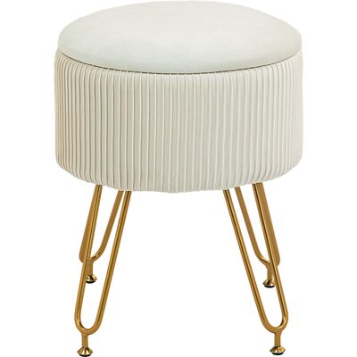 DEVOKO Banc Rangement Rembourré 2-en-1 Couvercle Style Velours Couloir Chambre Salon Cadre Acier Ø40 X 48 Cm Crème - Publicité DEVOKO Banc Rangement Rembourré 2-en-1 Couvercle Style Velours Couloir Chambre Salon Cadre Acier Ø40 X 48 Cm Crème - Publicité