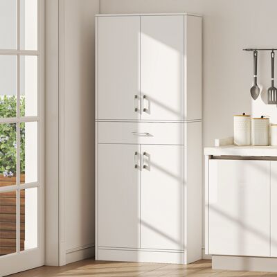 OEM Buffet Haut Armoire De Cuisine 4 Portes 2 Placards 1 Tiroir Central 2 Étagères Réglables 180cm Haut Blanc - Publicité OEM Buffet Haut Armoire De Cuisine 4 Portes 2 Placards 1 Tiroir Central 2 Étagères Réglables 180cm Haut Blanc - Publicité