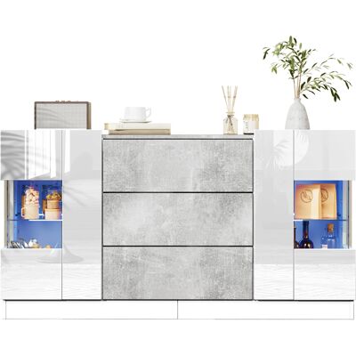 ACKERMAN Buffet Élégant À 2 Portes Et 3 Tiroirs – Façades Blanches Laquées Et Aspect Marbre Gris, Éclairage Led 16 Couleurs, 140 X 35 X 75 Cm - Publicité ACKERMAN Buffet Élégant À 2 Portes Et 3 Tiroirs – Façades Blanches Laquées Et Aspect Marbre Gris, Éclairage Led 16 Couleurs, 140 X 35 X 75 Cm - Publicité