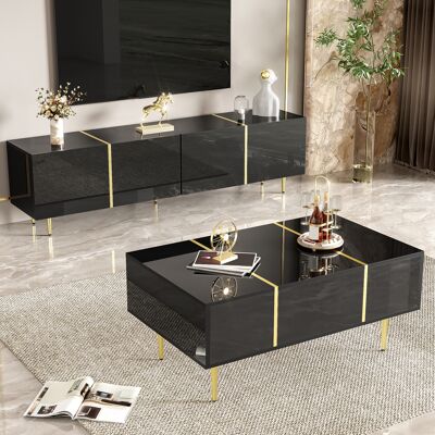 ACKERMAN Ensemble Meuble Tv Et Table Basse Modernes Noirs Brillants - Publicité ACKERMAN Ensemble Meuble Tv Et Table Basse Modernes Noirs Brillants - Publicité