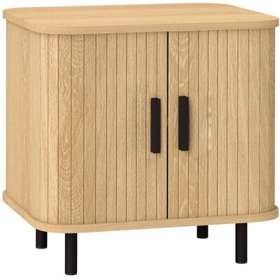 OEM Table De Chevet Avec Portes Coulissantes, 2 Étagères Et Pieds En Acier, Style Scandinave, 48 X 40 X 48 Cm, Chêne - Publicité OEM Table De Chevet Avec Portes Coulissantes, 2 Étagères Et Pieds En Acier, Style Scandinave, 48 X 40 X 48 Cm, Chêne - Publicité