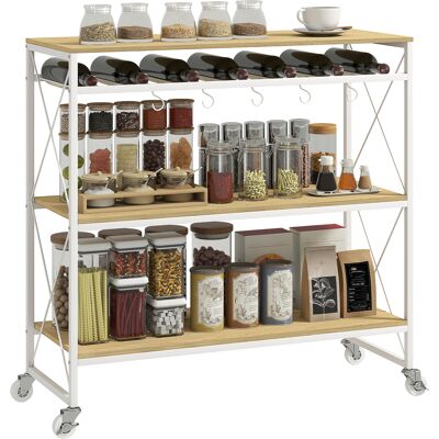 ARRIGONI Desserte De Cuisine A 4 Niveaux Avec Porte-bouteilles Et 5 Crochets Amovibles Bois Et Metal 96.5x38x96.7 Cm - Publicité ARRIGONI Desserte De Cuisine A 4 Niveaux Avec Porte-bouteilles Et 5 Crochets Amovibles Bois Et Metal 96.5x38x96.7 Cm - Publicité