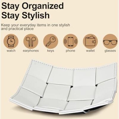OEM Plateau De Rangement Multifonctionnel En Similicuir Pour Clés, Portefeuille (noir Avec Base Blanche, Petite Taille) - Publicité OEM Plateau De Rangement Multifonctionnel En Similicuir Pour Clés, Portefeuille (noir Avec Base Blanche, Petite Taille) - Publicité