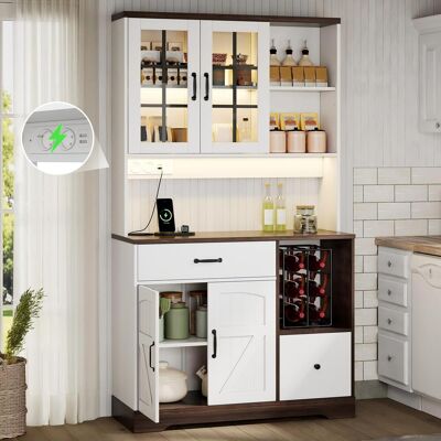 ACKERMAN Meuble De Cuisine Style Grange, Armoire Haute, Meuble De Rangement Vintage Avec Étagères Réglables, Tiroirs, Crochets En Acier Inoxydable, Éclairage Led À Couleurs Changeantes Et Prises, 185 × 105 × 4 - Publicité ACKERMAN Meuble De Cuisine Style Grange, Armoire Haute, Meuble De Rangement Vintage Avec Étagères Réglables, Tiroirs, Crochets En Acier Inoxydable, Éclairage Led À Couleurs Changeantes Et Prises, 185 × 105 × 4 - Publicité