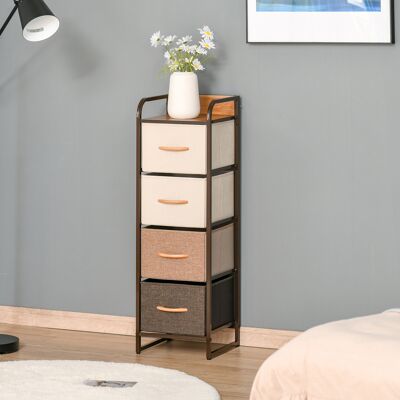 OEM Commode De Chambre À Coucher Avec 4 Tiroirs Pliants, Plateau En Bois Et Structure En Métal, 31 X 29 X 99 Cm, Multicolore - Publicité OEM Commode De Chambre À Coucher Avec 4 Tiroirs Pliants, Plateau En Bois Et Structure En Métal, 31 X 29 X 99 Cm, Multicolore - Publicité