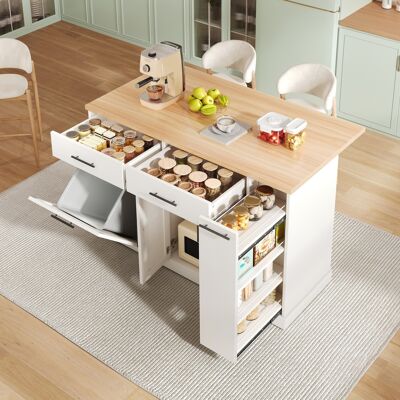 LEMONBEST Îlot De Cuisine Gris Sur Roulettes 120x45-70x93 Cm Avec Plan Rabattable, Meuble Poubelle, Épicier 4 Niveaux Et 2 Tiroirs -blanc - Publicité LEMONBEST Îlot De Cuisine Gris Sur Roulettes 120x45-70x93 Cm Avec Plan Rabattable, Meuble Poubelle, Épicier 4 Niveaux Et 2 Tiroirs -blanc - Publicité