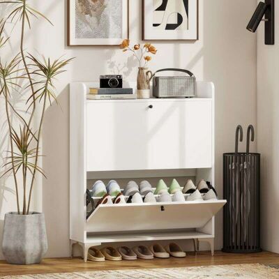 Generic Meuble À Chaussures 16 Paires, Armoire À Chaussures Avec 2 Tiroirs Rabattables, Étagères Réglables, 80x24x101cm, Blanc - Publicité Generic Meuble À Chaussures 16 Paires, Armoire À Chaussures Avec 2 Tiroirs Rabattables, Étagères Réglables, 80x24x101cm, Blanc - Publicité