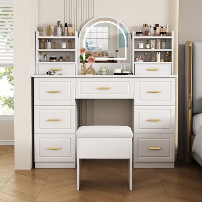 ACKERMAN Coiffeuse Avec Miroir, Éclairage Led, Table De Toilette À 9 Tiroirs, Blanche, Pour Salon Ou Chambre, 120 X 40 X 135 Cm - Publicité ACKERMAN Coiffeuse Avec Miroir, Éclairage Led, Table De Toilette À 9 Tiroirs, Blanche, Pour Salon Ou Chambre, 120 X 40 X 135 Cm - Publicité