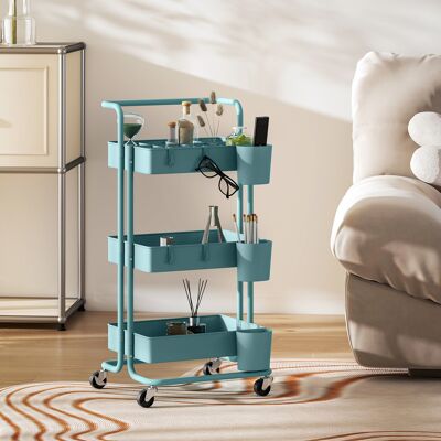 OEM Chariot Desserte 3 Niveaux - 4 Crochets, 3 Boîtes Suspendues Amovibles, Bleu-vert, 42x38x86,5cm - Publicité OEM Chariot Desserte 3 Niveaux - 4 Crochets, 3 Boîtes Suspendues Amovibles, Bleu-vert, 42x38x86,5cm - Publicité