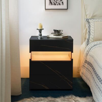 ACKERMAN Led Nightstands 3 Drawer Dresser For Bedroom End Table With Acrylic Board Led Bedside Tables For Bedroom Living Room Bedside Furniture (black+gold) - Publicité ACKERMAN Led Nightstands 3 Drawer Dresser For Bedroom End Table With Acrylic Board Led Bedside Tables For Bedroom Living Room Bedside Furniture (black+gold) - Publicité
