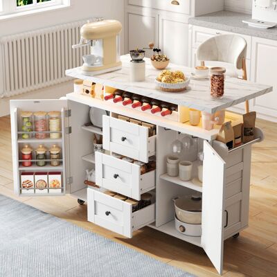 ACKERMAN Îlot De Cuisine Mobile Avec Plan De Travail Rabattable, Chariot De Cuisine, 5 Roues, Étagère De Porte, Casier À Bouteilles Et Porte-verres, 120 X 42 (60) X 93 Cm - Publicité ACKERMAN Îlot De Cuisine Mobile Avec Plan De Travail Rabattable, Chariot De Cuisine, 5 Roues, Étagère De Porte, Casier À Bouteilles Et Porte-verres, 120 X 42 (60) X 93 Cm - Publicité
