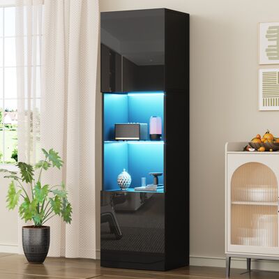 ACKERMAN Vitrine Noire Laquée Avec Éclairage Led, 1 Étagère En Verre, 45 X 35 X 160 Cm, Vitrine Autoportante, Armoire Haute, Meuble De Rangement - Publicité ACKERMAN Vitrine Noire Laquée Avec Éclairage Led, 1 Étagère En Verre, 45 X 35 X 160 Cm, Vitrine Autoportante, Armoire Haute, Meuble De Rangement - Publicité