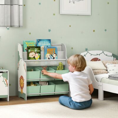 SANMINE HABITAT Meuble Rangement Enfant. Rangement Jouet Enfant. 6 Tiroirs En Tissu Et Étagère À Deux Niveaux. 63x30x71cm. Vert - Publicité SANMINE HABITAT Meuble Rangement Enfant. Rangement Jouet Enfant. 6 Tiroirs En Tissu Et Étagère À Deux Niveaux. 63x30x71cm. Vert - Publicité