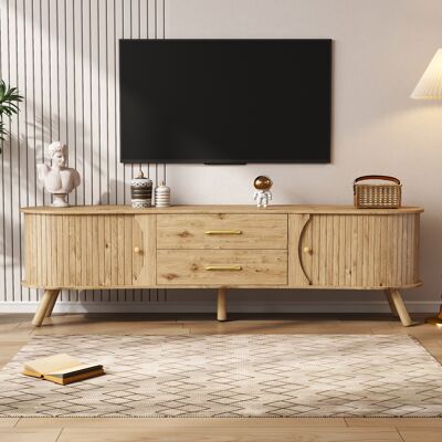 LEMONBEST Meuble Tv En Forme De Pois 160x35x45 Cm Avec Rangement 2 Portes Coulissantes 2 Tiroirs Pieds Massif Bois Mdf Naturel - Publicité LEMONBEST Meuble Tv En Forme De Pois 160x35x45 Cm Avec Rangement 2 Portes Coulissantes 2 Tiroirs Pieds Massif Bois Mdf Naturel - Publicité
