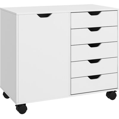 ARRIGONI Meuble De Rangement Pour Bureau 5 Tiroirs 1 Porte Étagère Réglable, Support Imprimante Roulettes, 78x40x66,5 Cm, Blanc - Publicité ARRIGONI Meuble De Rangement Pour Bureau 5 Tiroirs 1 Porte Étagère Réglable, Support Imprimante Roulettes, 78x40x66,5 Cm, Blanc - Publicité