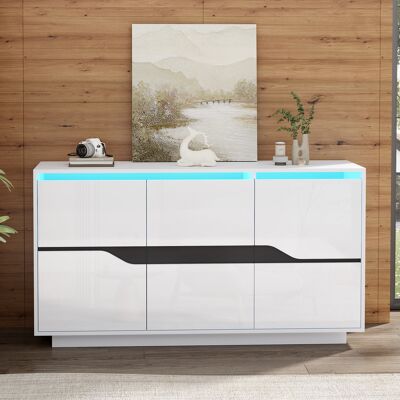 ACKERMAN Buffet De Salon 140 X 40 X 70 Cm, Buffet À 3 Portes, Commode Polyvalente Avec Séparateurs Réglables, Larges Compartiments Sans Poignées, Meuble D'Appoint Pour Canapé Laqué Brillant Avec Éclairage Led, - Publicité ACKERMAN Buffet De Salon 140 X 40 X 70 Cm, Buffet À 3 Portes, Commode Polyvalente Avec Séparateurs Réglables, Larges Compartiments Sans Poignées, Meuble D'Appoint Pour Canapé Laqué Brillant Avec Éclairage Led, - Publicité