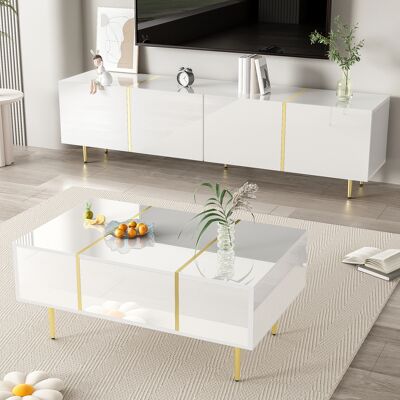 ACKERMAN Ensemble Meuble Tv Et Table Basse Blanc Brillant Moderne - Publicité ACKERMAN Ensemble Meuble Tv Et Table Basse Blanc Brillant Moderne - Publicité